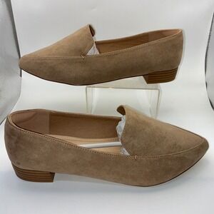 JustFab Kyndria-E Tan Faux Suede Pointed Toe Loafers Flats Womens Size 9